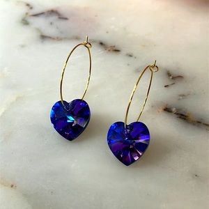 NWT gold plated large crystal heart hoop